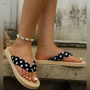 Polka Dot Fabric Flip Flops, NWT